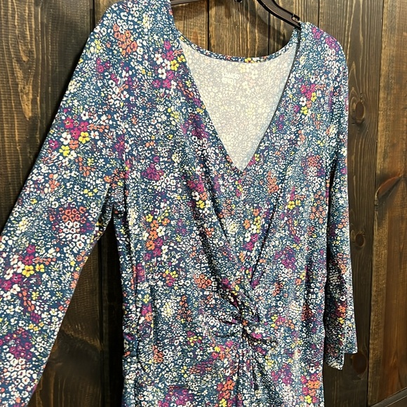 Lands End Floral Midi Dress M Tall Sheath Knot Front Sleeves Cottagecore Boho - Picture 2 of 13